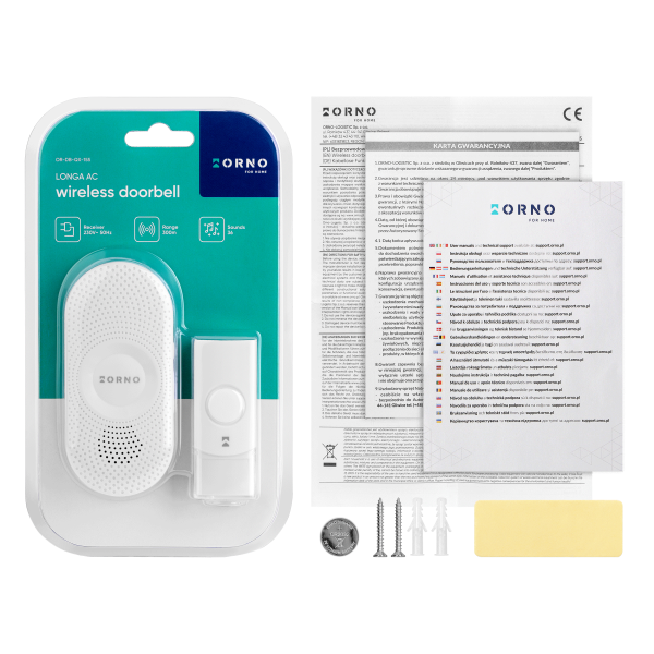 LONGA AC wireless mains-powered doorbell with learning system, 36 sounds, 300m LONGA AC wireless mains-powered doorbell with learning system, 36 sounds, 300m